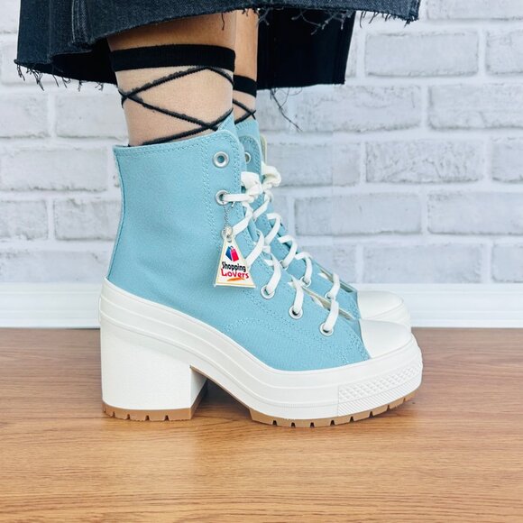 Converse Chuck 70 DE LUXE HEEL HI Platform 7.5 WOMEN Boots Sneakers Teal A08279C - Picture 2 of 11